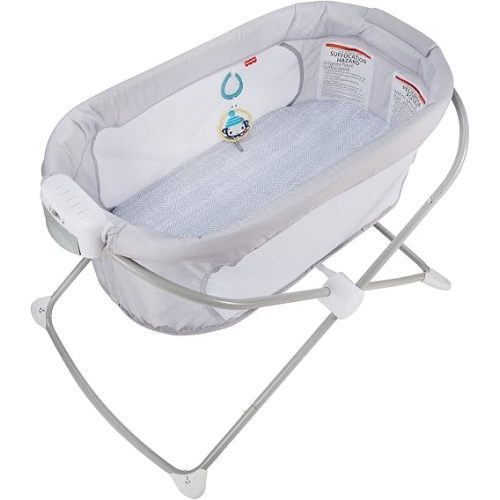 Fisher-Price Portable Baby Crib Soothing View Vibe Bassinet with Music Vibrations & Slim Fold for Travel Newborns