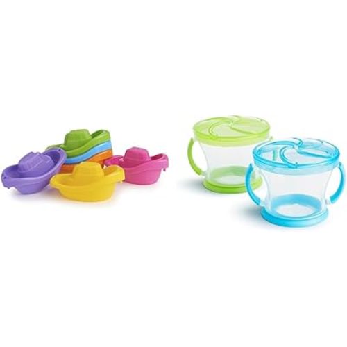 Munchkin® 6 Piece Little Boat Train Baby Bath Toy and 2 Pack Snack Catcher® Toddler Snack Cups