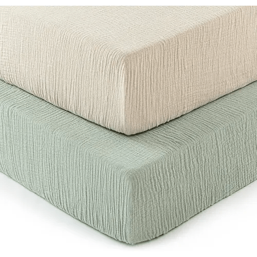 david's kids Muslin Crib Sheets for Boys Girls, 2 Pack 100% Cotton Soft Breathable Fitted Baby Neutral Sheet Set, Standard 52"x28" Crib and Toddler Mattress, Oat Milk & Sage Green