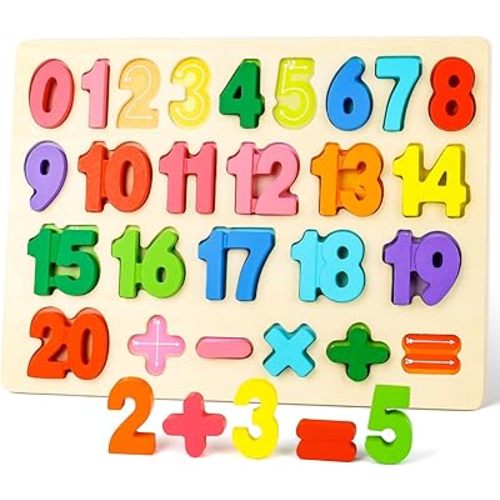 LovesTown Wooden Puzzles for Kids, Montessori Number and Shape Puzzles, Preschool Educational Toddler Puzzle Toys for Boys Girls
