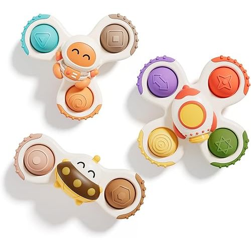 Pop Suction Cup Spinner Airplane Travel Toys for 1 Year Old Boy Girl | Novelty Spinning Tops Infant 12 18 Months,1 2 Year Old Boy Birthday Gift for Toddlers ,Sensory Baby Bath Toy Kids Ages 1-3
