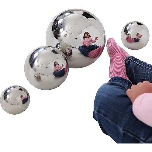 TickiT - 9322 Sensory Reflective Balls - Set of 4 - Mirrored Spheres for Babies and Toddlers - Stainless Steel Sensory Balls for Reflections and Color - For Stylish Nurseries and Bedrooms