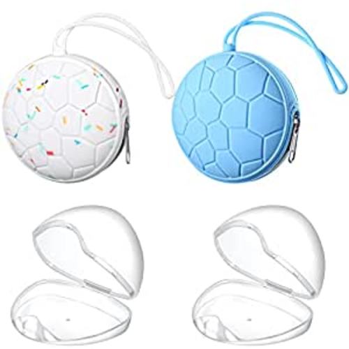 Nuanchu 4 Pieces Pacifier Holder Case Set Includes Silicone Pacifier Holder Cover and Transparent Pacifier Storage Box Container Pacifier Pouch Bag, Easy to Clean (Blue, Lovely White)