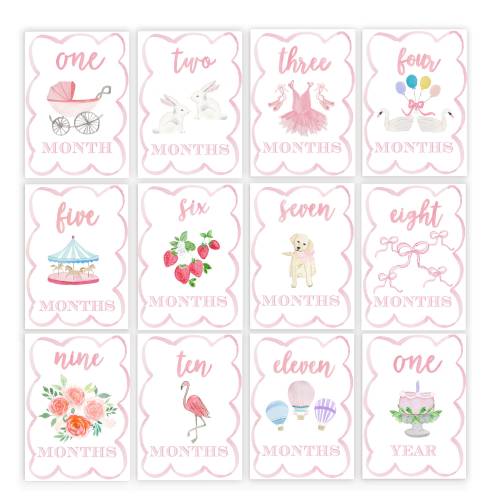 Girls Watercolor Milestone Cards - Scallop Border | Baby Girl | Baby Milestone | Baby Milestone Cards | New Mom | Shower Gift | Milestones