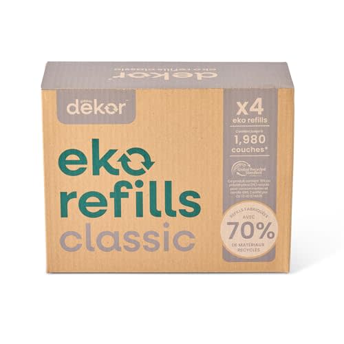 Diaper Dekor Pail Refills for Classic Original & Eko Diaper Pails, 4 Pack Unscented| Extra Thick Refills Made With 70% Recycled Materials