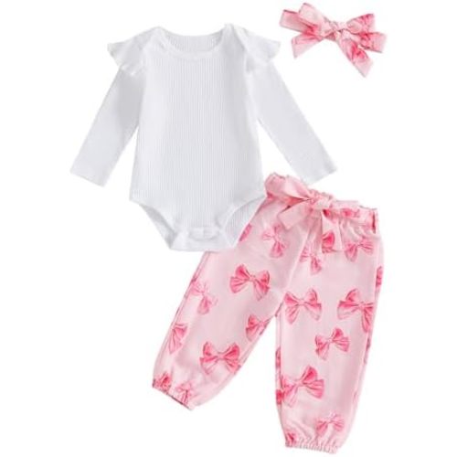 Kaipiclos Newborn Infant Girl Clothes Rib Knit Romper Daisy Print Pants Headband Baby Clothes for Girls 0 3 6 12 18 24 Months
