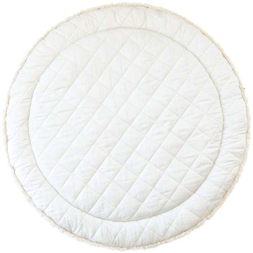 Organic Cotton Quilted Round Play Mat - Cobi Blue Stripes and Ivory