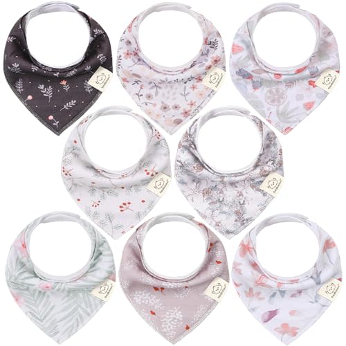 8-Pack Organic Baby Bandana Drool Bibs for Girls - Super Absorbent Baby Bibs for Baby Girls, Baby Boys, Soft Cotton Bandana Bibs, Baby Drool Bib, Teething Bibs for Infant, Toddler (Bloom)