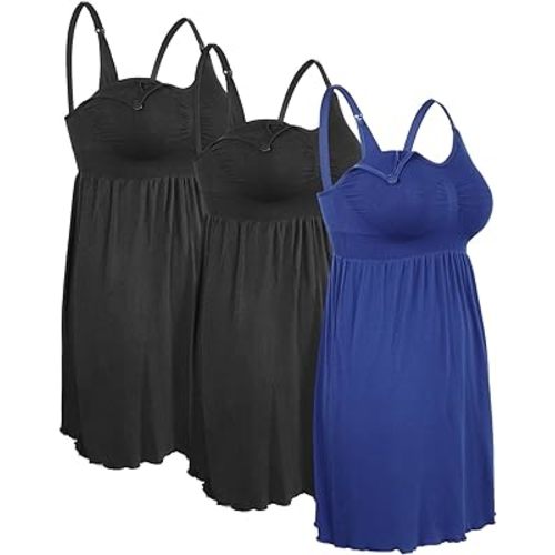 iLoveSIA Nursing Gowns with Built-in Nursing Bra-3-Pack Breastfeeding Night gown-Comfort Soft for Labor Postpartum Hospital
