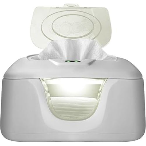 Baby Wet Wipe Warmer and Wet Wipe Dispenser, Advanced Features - 4 Bright Auto Off LED Ample Lights for Nighttime Changes, Dual Heat for Baby's Comfort, Improved Design and Only at Amazon