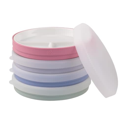 Elk and Friends Kids 6.7” Porcelain Divided Plates with Silicone Sleeves + Silicone Lids | Suitable for Babies/Kids/Toddlers | Microwave & Dishwasher Safe | Non Slip | Snack Dishes