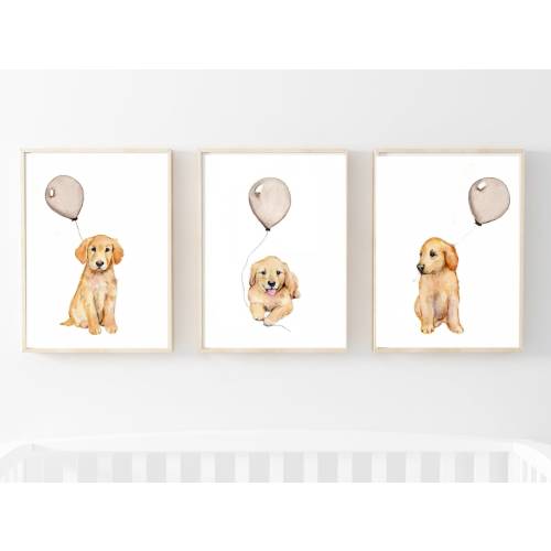 golden retriever art, gender neutral nursery decor, brown baby nursery, puppy themed nursery, golden retriever print,