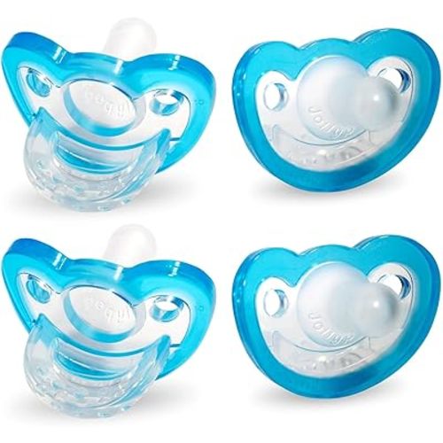 RaZbaby Jollypop Pacifier for Newborns & Up, USA Made, Natural Shaped Orthodontic Binky, Lovingly Shared in NICUs & Hospitals Worldwide, Medical-Grade 100% BPA-Free - 0-3 Months, 4 Pack - Blue