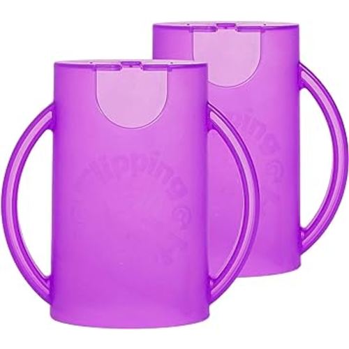 Original Squeeze Proof Flipping Holder 2-Pack with Open Bottom for Food Pouches & Juice Boxes - Multipurpose - Prevent Messes & Support Self-Feeding - Easy Grasping Handles - Made in USA