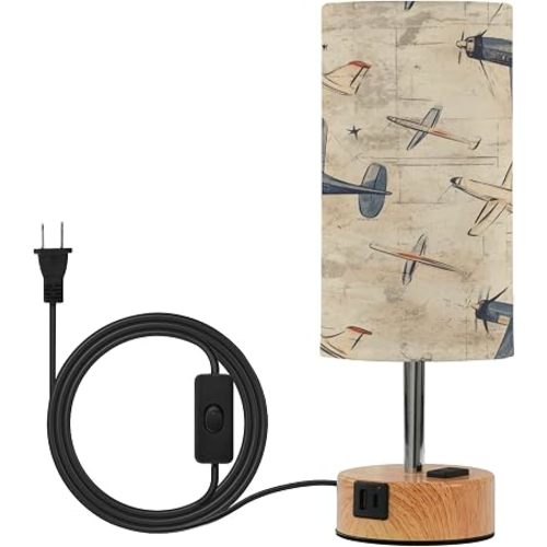 Antique Airplanes Dimmable Bedside Touch Lamps with Charging Ports for Living Room Bedroom Nightstand Office Desk, Light Bulb Included