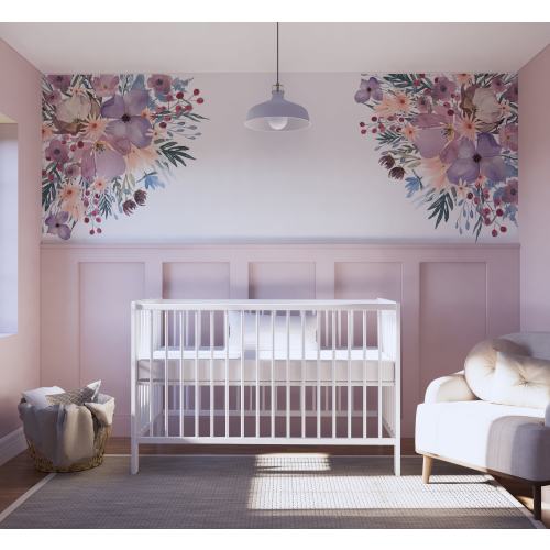 Lilac Spring Bloom Corner Decals D228 Huge Nursery Floral Wall Mural Decal for Girls No Background in Removable Peel and Stick