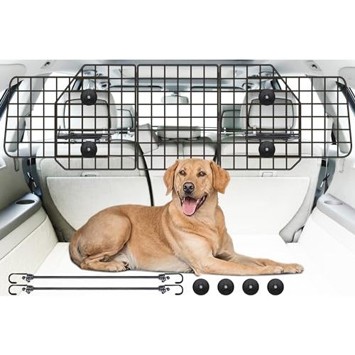 Gtongoko Dog Car Barriers for SUVs, Vehicles, Cars, Trucks, Upgraded Adjustable Heavy-Duty Wire Mesh Pet SUV Barriers Universal-Fit, Car Accessories Safety Travel, 2pcs 51.2In Elastic Ropes Included