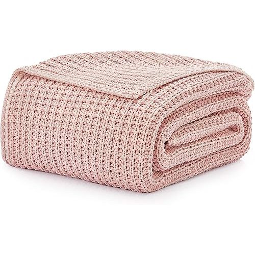 UGG Luna Knit Throw Cotton Chunky Soft Throw Blanket for Couch or Bed Cozy Washable Giftable Lightweight Blanket for Living Room or College Dorm, 50-inch x 70-inch, Quartz Pink