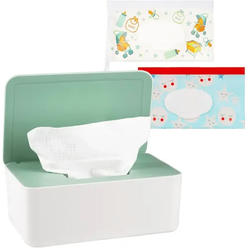 Diaper Wipes Dispenser Wipes Holder, Wipes Tissue Case Keeps Wipes Fresh Tissue Wipes Container with Lid (Green)