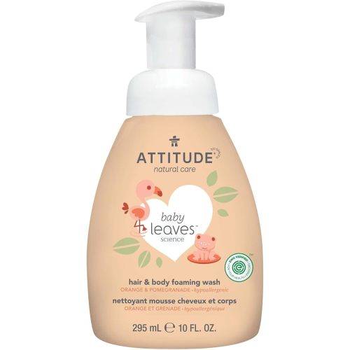 ATTITUDE 2-in-1 Hair and Body Foaming Baby Wash, EWG Verified Shampoo Soap, Dermatologically Tested, Made with Naturally Derived Ingredients, Vegan, Orange and Pomegranate, 10 Fl Oz