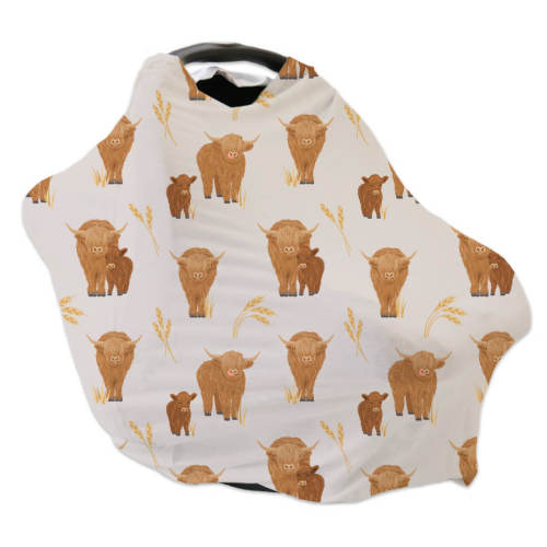 Happy Highland Cows Multi-Use Stretchy Car Seat & Nursing Cover