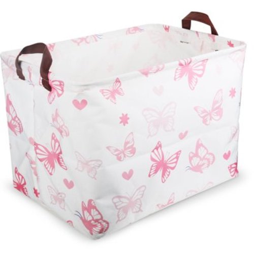 ZUEXT Laundry Hamper, Waterproof Collapsible Laundry Baskets with Handles, Easy to Carry, Dirty Hampers for Bedroom, Bathroom, Dorm, College(Pink Butterfly)