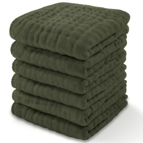 Baby Washcloths Muslin Cotton, Large 10”x10” by Comfy Cubs, Color: Kelp, Size: pack of 6
