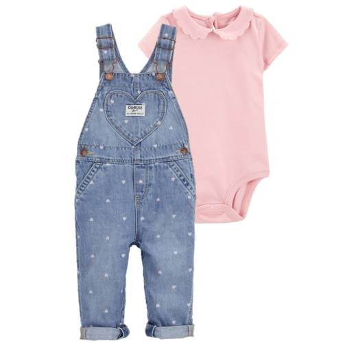 Baby 2-Piece Peter Pan Collar Bodysuit & Denim Overalls Set - Style,Multi