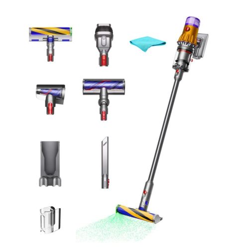 Dyson V12 Detect Slim Cordless Vacuum Stick Cleaner - Yellow/Iron, HEPA Filter, Bagless, Up to 60 Min Runtime, Rotating Brushes, Battery Operated, 2-Year Warranty, with 5AVE Microfiber Cloth
