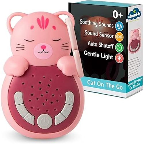 Cloud b Travel Comforting Sound Machine w/Calming Light | 4 White Noise and 4 Lullabies | Re-Activating Smart Sensor | Sweet Dreamz On The Go™ - Cat