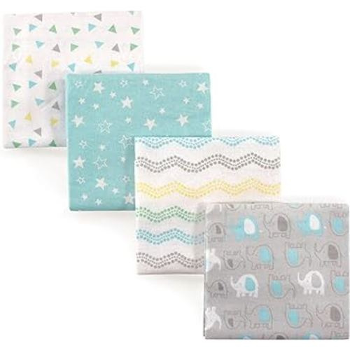 Luvable Friends Unisex Baby Cotton Flannel Receiving Blankets, Basic Elephant 4-Pack, One Size