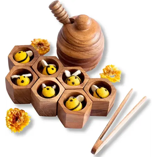 Wooden Bee Hive Sorting & Stacking Toys for Toddlers -Learning Montessori Toys for 3 Year Old - Fine Motor Skill Tactile Toys - Sensory Bin Toys