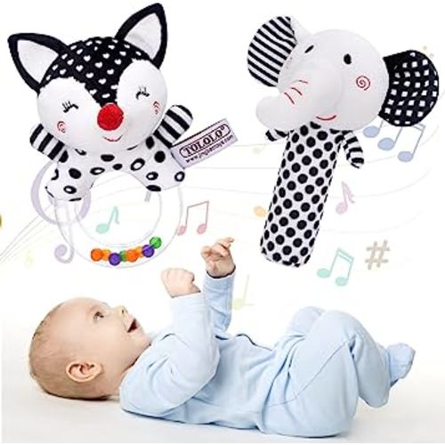 Baby Rattles 0-6 Months: Soft Rattles for Babies 0-6 Months Newborn Sensory Toys, High Contrast Black and White Baby Toys 0-3 Months Plush Rattle Toy for Infant Boys Girls 0 3 6 9 12 Months Gift