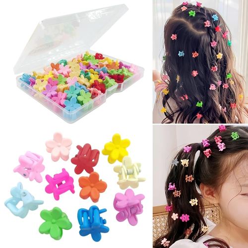 50Pcs Mini Flower Hair Clip Colorful Mini Hair Claw Baby Hair Clips Toddler Hair Clips Girls Decorative Bun Tiny hair clips, Assorted Colors (Floral)