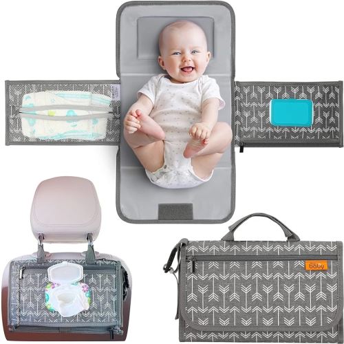 Kopi Baby Portable Diaper Changing Pad - Baby Diaper Changer Travel Bag with Wipes Pocket, Smart Design Portable Changing Mat, Infant Travel Station Kit, Gift for Newborn Girl & Boy - Modern
