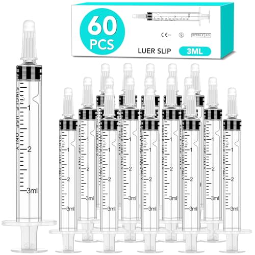 60 PCS 3ml Syringes with Cap for Liquid, Oral Syringe without Needle for Medicine Dropper, Colostrum Collect, Liquid Measuring, Individually Sealed, Luer Slip