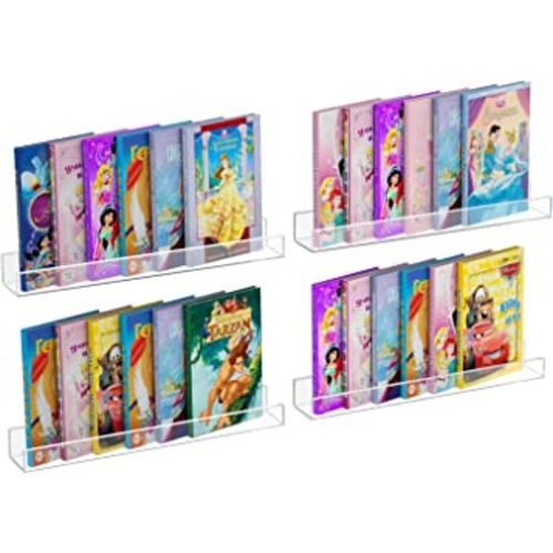 NIUBEE 24" Premium Acrylic Floating Nursery Kids Bookshelf Wall Ledge Shelf, Clear Invisible Spice Rack Bathroom Storage Shelves Display Organizer, 50% Thicker with Screwdriver, Set of 4