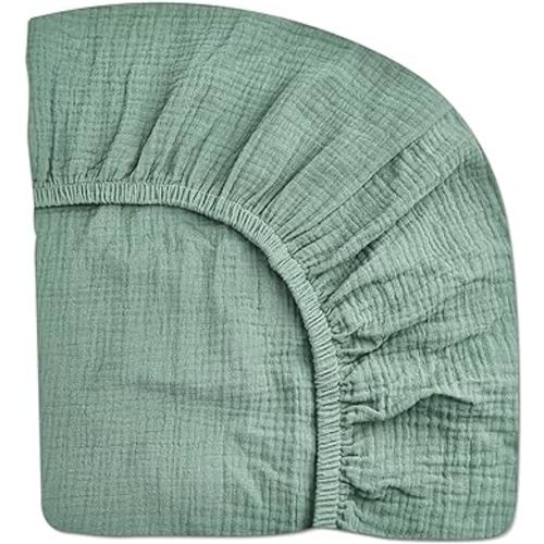 Pack and Play Sheets for Baby Boys and Girls 39"x27"x3", Neutral Muslin Cotton Pack N Play Mattresses Sheet with Boho Style, Soft and Breathable Comfort(Roman Green)