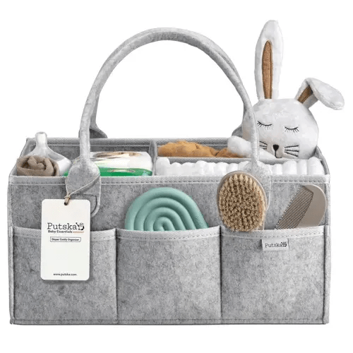 PUTSKA Nursery Storage Basket - Baby Diaper Caddy Organizer for Diaper Station, Newborn Essentials, Baby Shower Gifts and Registry Must-Haves for Boy or Girl