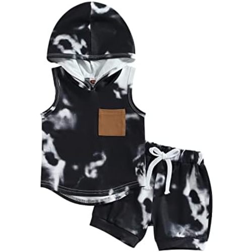 ZyHwShine Toddler Baby Boy Clothes Newborn Outfit Tie Dye Sleeveless Hoodie Tank Top+Shorts Set Cute Infant Summer Outfits
