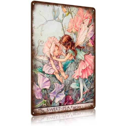 Flower Fairy Wall Decor Vintage Metal Tin Signs Fairy Garden Accessories - The Sweet Pea