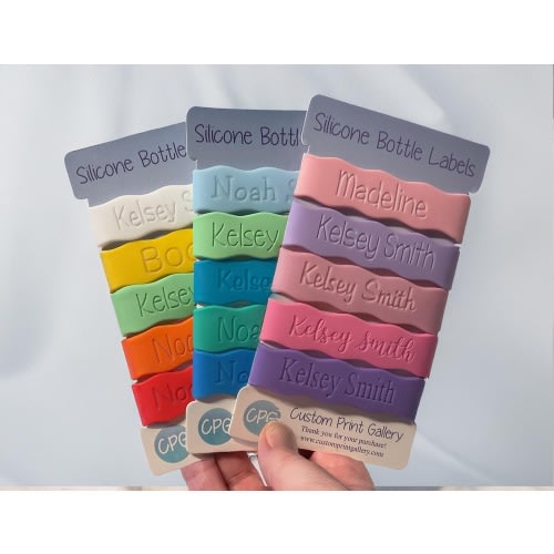 Silicone Water Bottle Labels, Waterproof Wavy Bands, Labels for Baby Bottles, Cups, Tumblers, Thermos, Reusable Name Label, Shower Gift