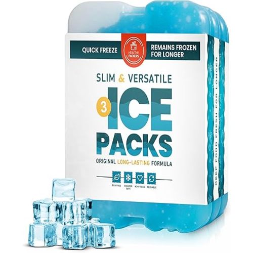 Healthy Packers Ice Packs for Lunch Boxes & Coolers - Freezer Packs - Original Cool Pack | Cooler Accessories for Beach, Camping & Fishing | Slim & Long-Lasting Reusable Ice Pack for Cooler