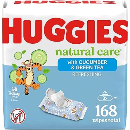 Huggies Natural Care Refreshing Baby Wipes, Hypoallergenic, Scented, 3 Flip-Top Packs (168 Wipes Total)
