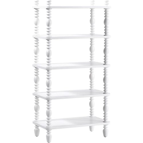 Walker Edison EZ Assembly Premium Traditional Kids Wood Bookcase, Modern Farmhouse Bookshelf, 5 Open Spindle Shelves, Short Wood Bookcase Accessible Height for Children, 48 Inch, White