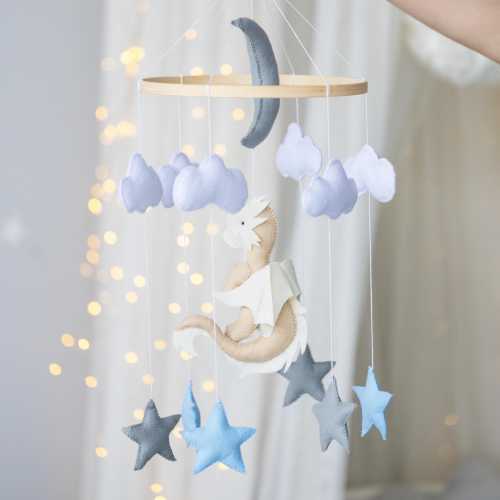 Dragon nursery handmade mobile, Dragon baby mobile, Dragon mobile for crib, Fantasy baby mobile, Moon and star baby mobile, Celestial mobile