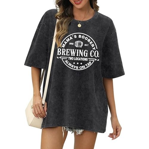 Womens Cotton Zipper Nursing Friendly Tops for Breastfeeding Mama Maternity Shirts Oversized Acid Wash Graphic Tees