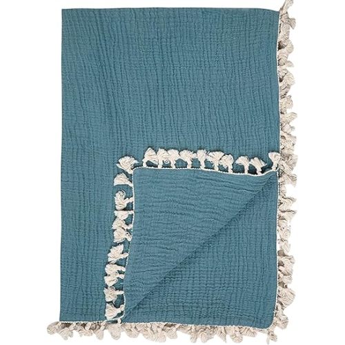 Crane Baby Muslin Swaddle Blanket, Soft Cotton Lightweight Nursery and Stroller Blanket for Baby Boys & Girls, Riverstone, 30" x 40"