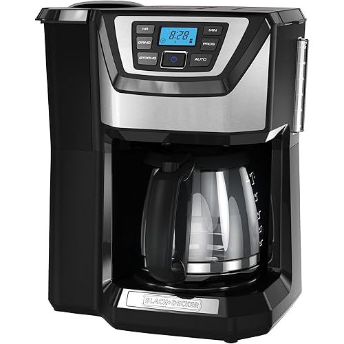 BLACK+DECKER 12-Cup Mill and Brew Coffee Maker, Automatic Grind and Brew Drip Coffee Machine, Programmable, Sneak-A-Cup, Reusable Filter.