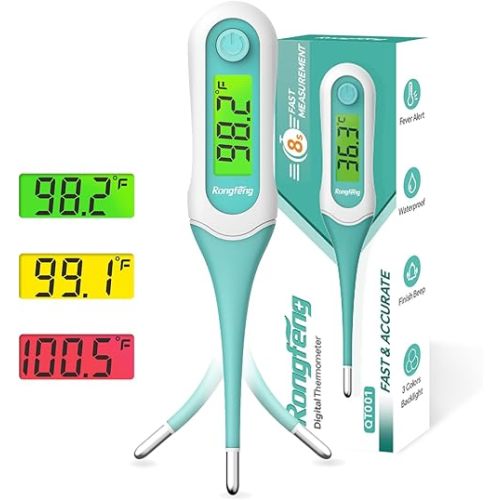 Digital Oral Thermometer, 8s Fast Reading Thermometer for Adults and Kids with 3 Color Backlit and Fever Alarm for Oral, Rectal, Underarm (1)
